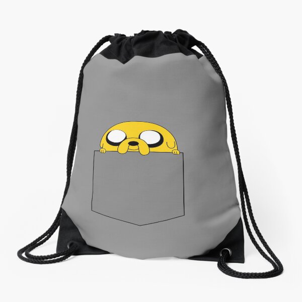 Adventure Time Jake peeks out of a pocket Drawstring Bag