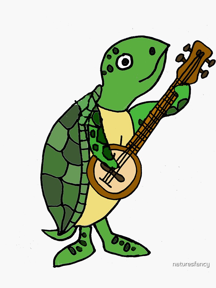 "Cute Sea Turtle Playing Banjo Cartoon" Sticker by naturesfancy Redbubble
