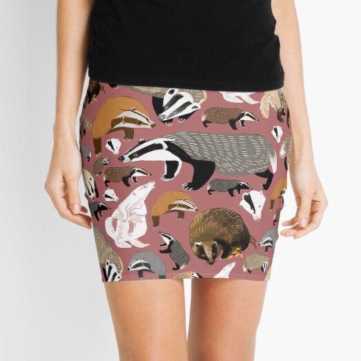 Eurasian badgers pattern Pink Mini Skirt