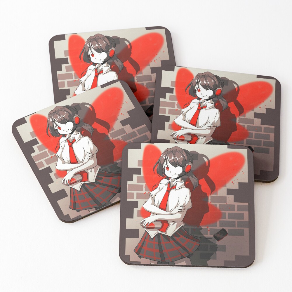 Anime Girl With Spray Paint Coasters Set Of 4 By Luko3artist