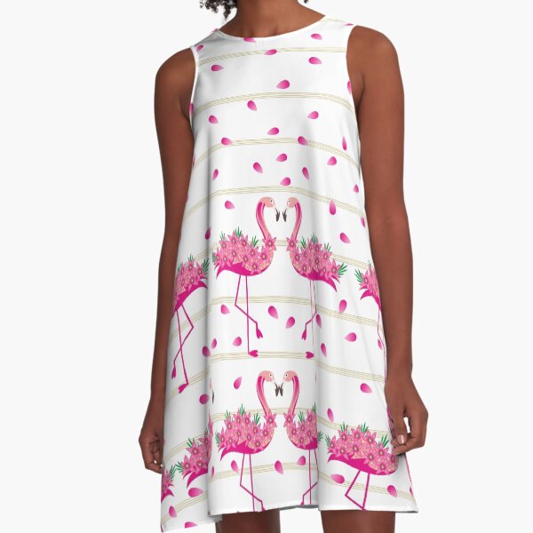 Flamingo Pink Flower Art A-Line Dress