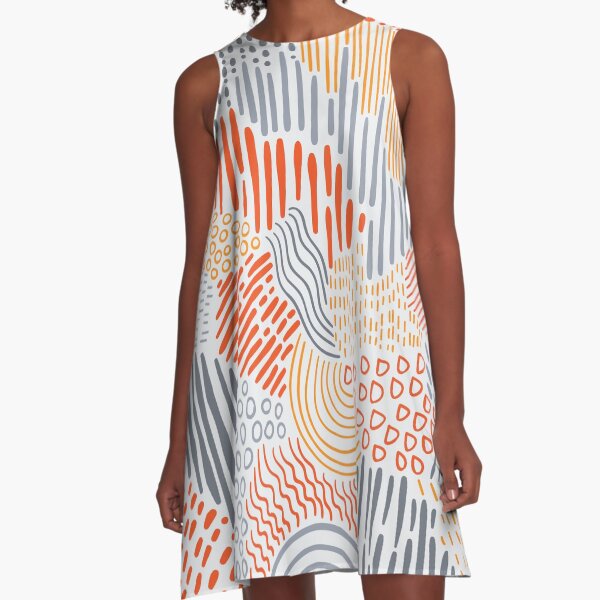 Doodle Handdrawn Abstract Pattern A-Line Dress