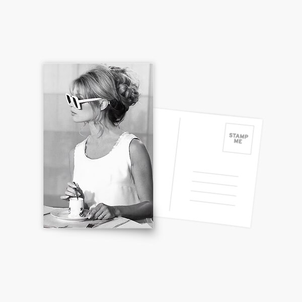 Brigitte Bardot Wearing Sunglasses and Drinking Tea Vintage Photo Postcard