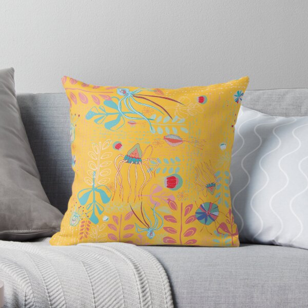 Sea Creatures - Yellow Throw Pillow