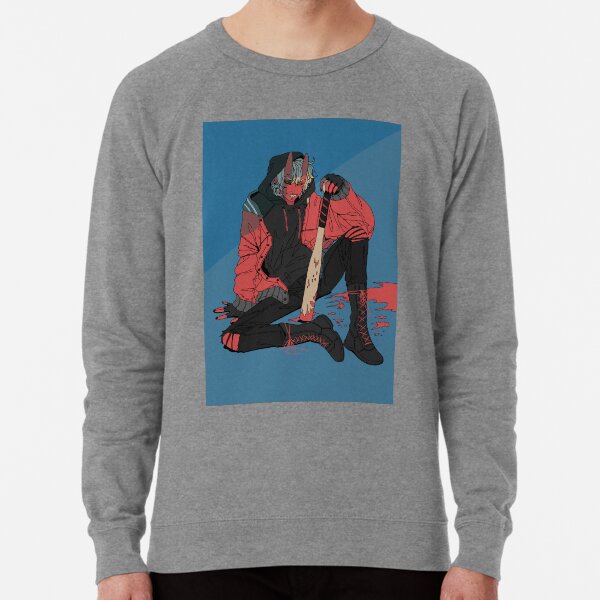 red and blue sweatshirt