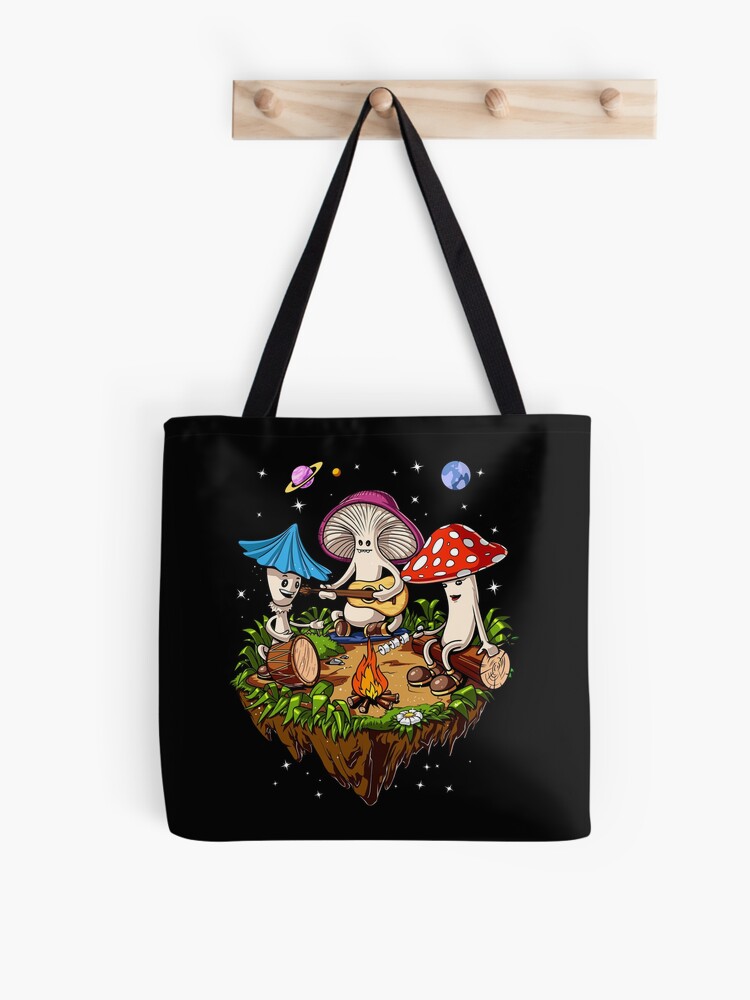 Retro Trippy Mushroom, Eye & Rainbow Hippie Tote Bag