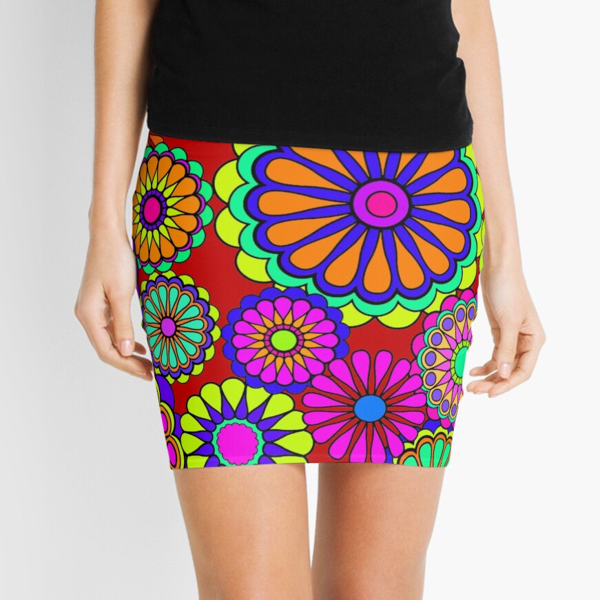 Flower Power Retro Style Hippy Flowers Mini Skirt