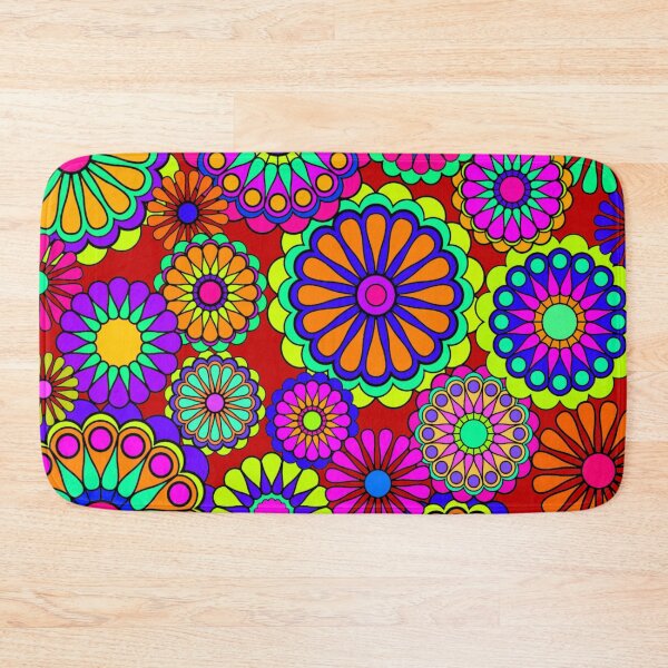 Flower Power Retro Style Hippy Flowers Bath Mat