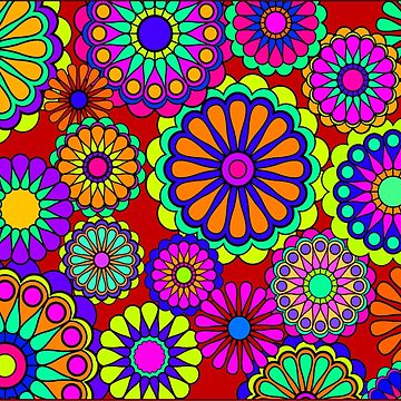 Artwork thumbnail, Flower Power Retro Style Hippy Flowers by Alondra