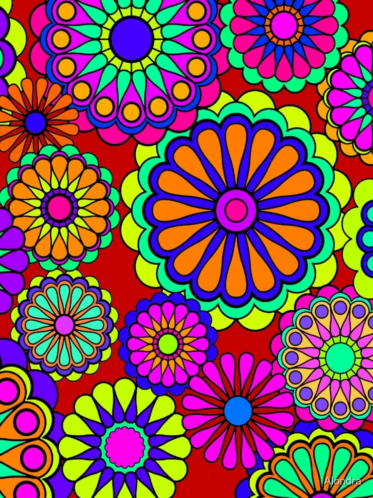 Thumbnail 5 of 5, Leggings, Flower Power Retro Style Hippy Flowers designed and sold by Alondra.
