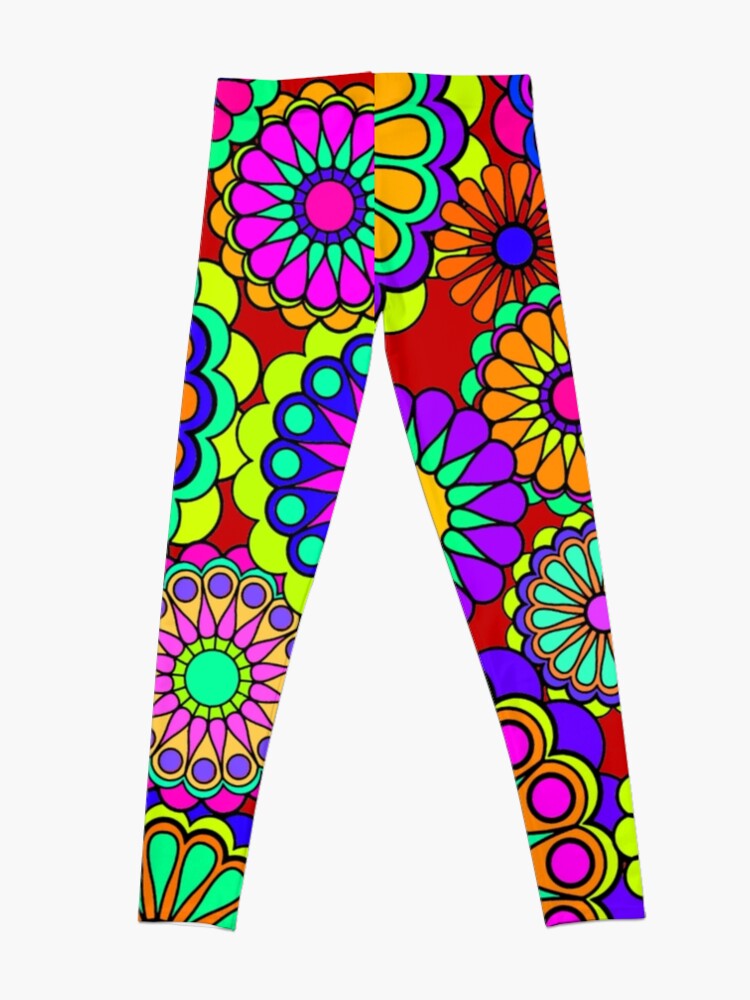 Thumbnail 4 of 5, Leggings, Flower Power Retro Style Hippy Flowers designed and sold by Alondra.