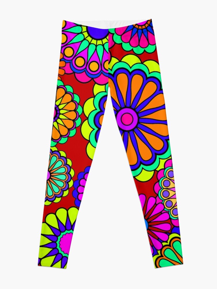 Leggings, Flower Power Retro Style Hippy Flowers designed and sold by Alondra