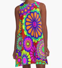 Flower Power Retro Style Hippy Flowers A-Line Dress