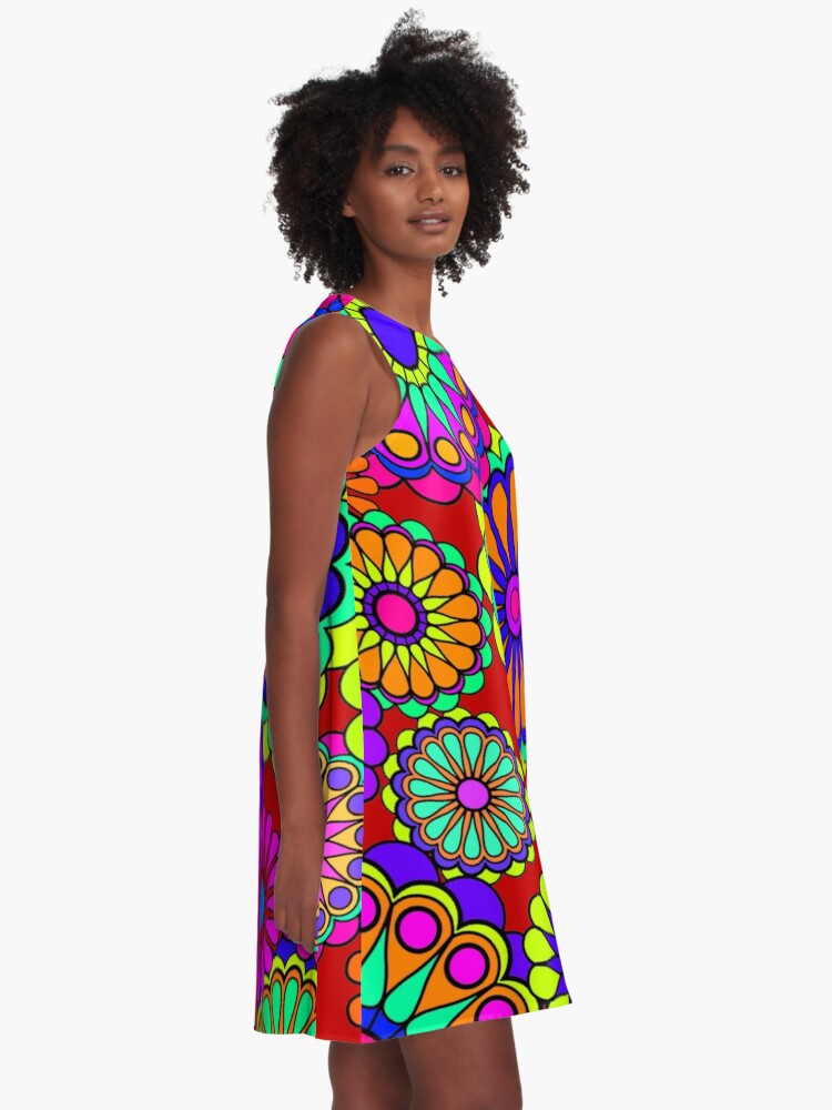 Alternate view of Flower Power Retro Style Hippy Flowers A-Line Dress