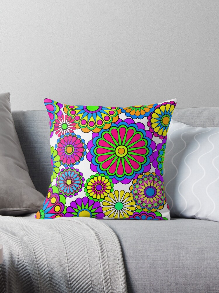 Happy Hippy Flowers Pillow for Sale by Alondra Redbubble