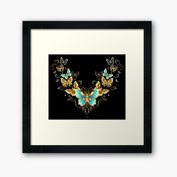 Symmetrical Pattern of Golden Butterflies ( Gold butterflies ) Framed Art  Print for Sale by Blackmoon9