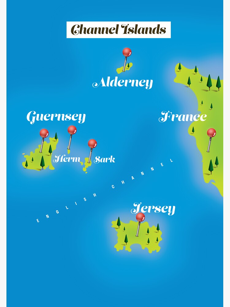 "Channel Islands map poster art." Sticker for Sale by vectorwebstore