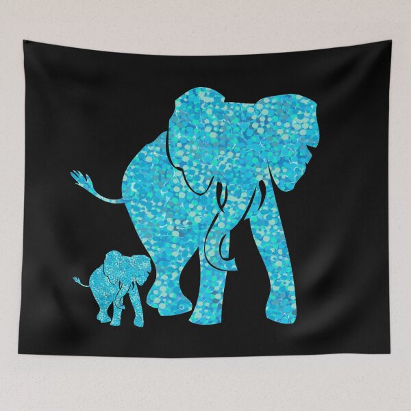 Item preview, Beautiful Aqua Blue Mother and Baby Elephant. A cute Mother and Baby elephant design in an aqua blue speckled pattern. Includes light and dark shades of aqua, aquamarine and turquoise blue. designed and sold by innerspectrum.
