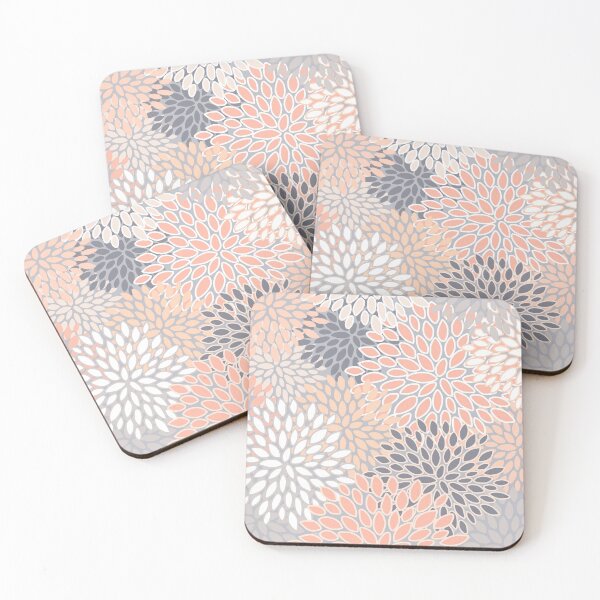 Item preview, Flowers Abstract Print, Coral, Peach, Gray designed and sold by meggydesigns.