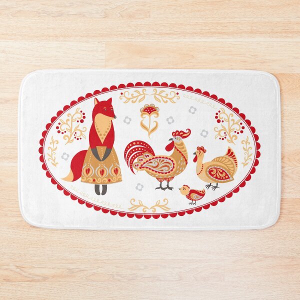 Item preview, Fox, family of rooster in an oval pattern frame. Folk Art. Scandinavian style.  designed and sold by Skaska.