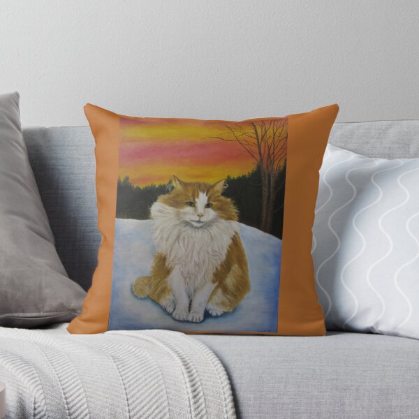 Cat in sunset Throw Pillow