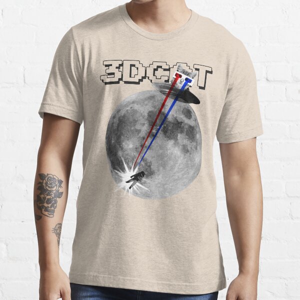 3D Cat Attacks the Moon Essential T-Shirt