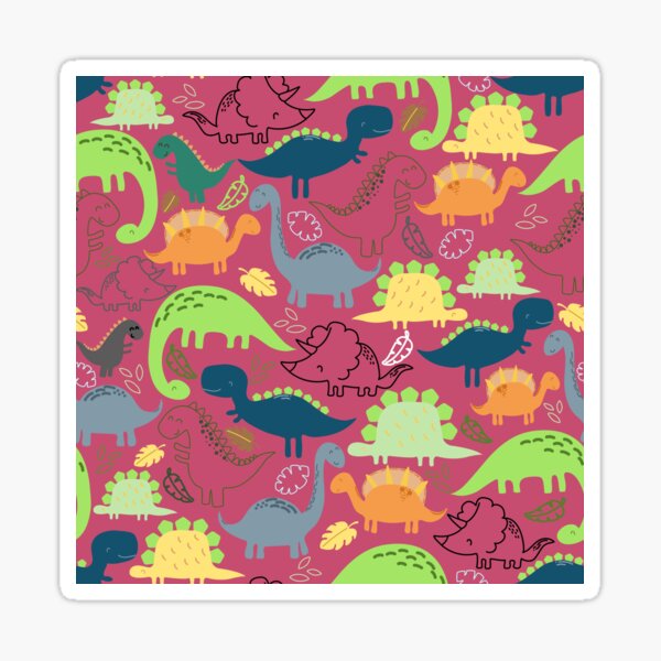 Dinosaurs jungle pattern Pink Background Sticker