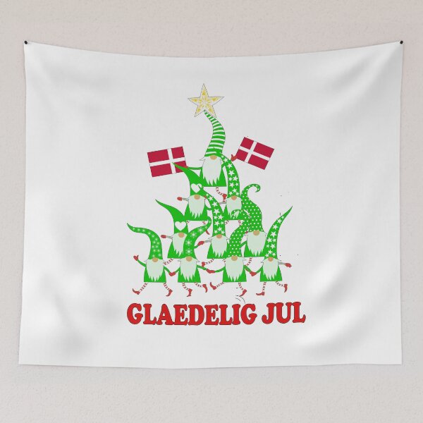 Item preview, Glaedelig Jul Nordic Gnomes Christmas Tree Tomte Nisse Flags Danish flag designed and sold by funnytshirtemp.