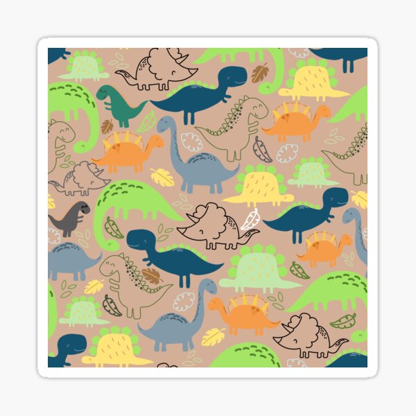 Dinosaurs jungle pattern light orange background Sticker