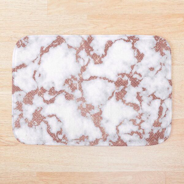 Glamorous White Rose Gold Glitter Marble Pattern Bath Mat