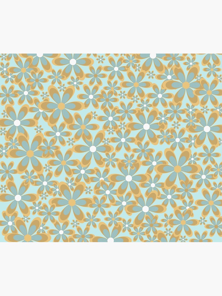 "Flowerama Retro Papercut Floral Pattern in Ice Aqua Blue, Gold, and