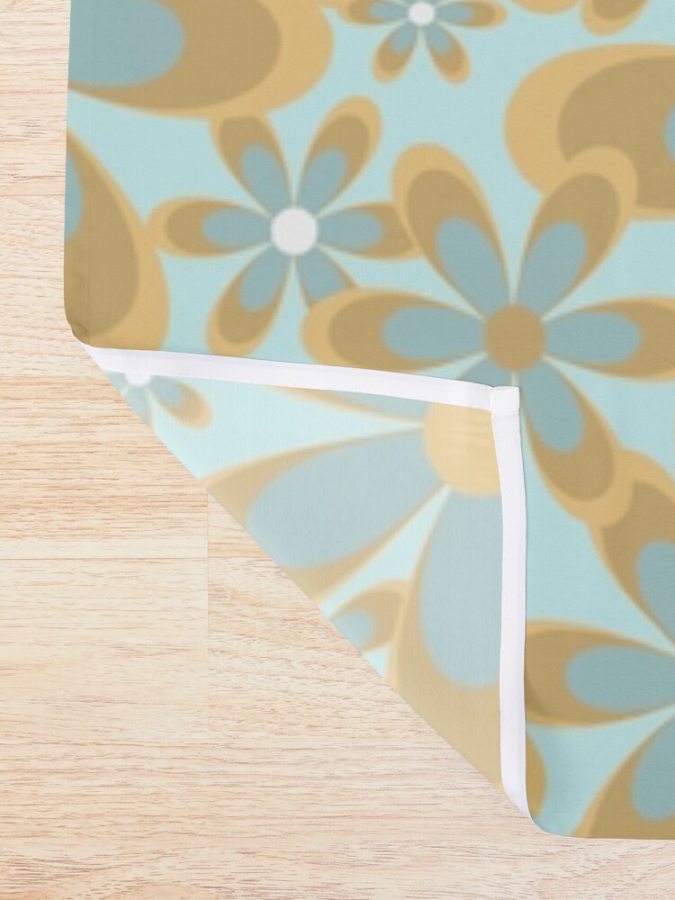 "Flowerama Retro Papercut Floral Pattern in Ice Aqua Blue, Gold, and