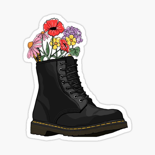flowers growing from doc marten boot Sticker