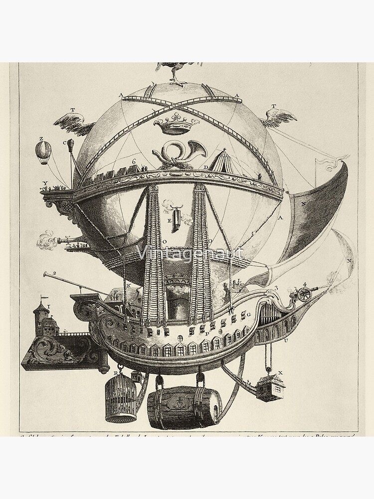 Vintage Flying Hot Air Balloon Ship, (ca. 1780) by Vintagenaut