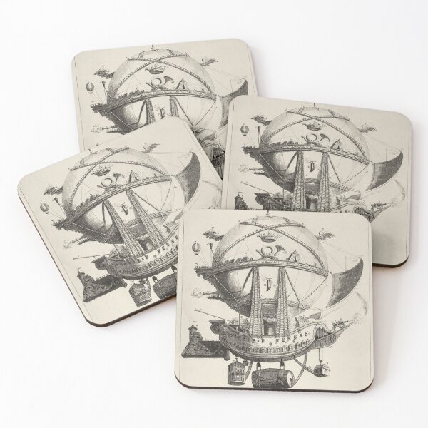 Vintage Flying Hot Air Balloon Ship, (ca. 1780) Coasters (Set of 4)