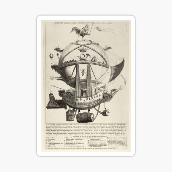 Vintage Flying Hot Air Balloon Ship, (ca. 1780) Sticker