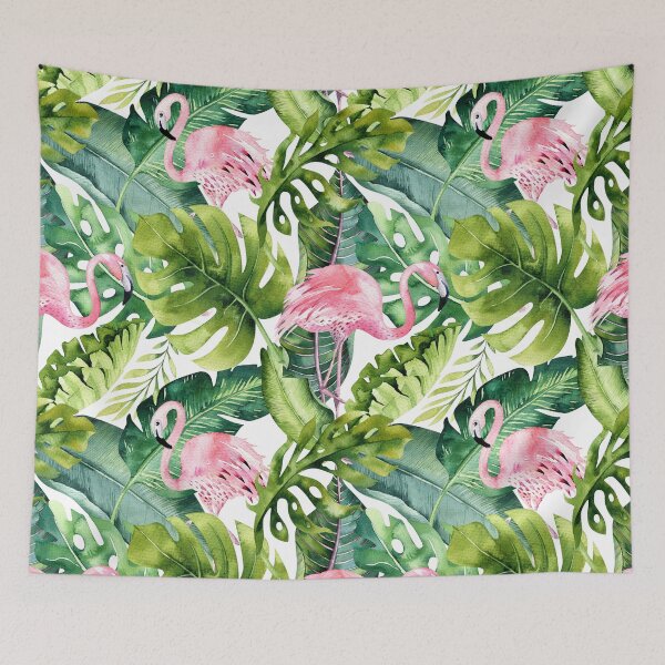 Item preview, Watercolor Pink Flamingo + Tropical Foliage Pattern designed and sold by PixDezines.