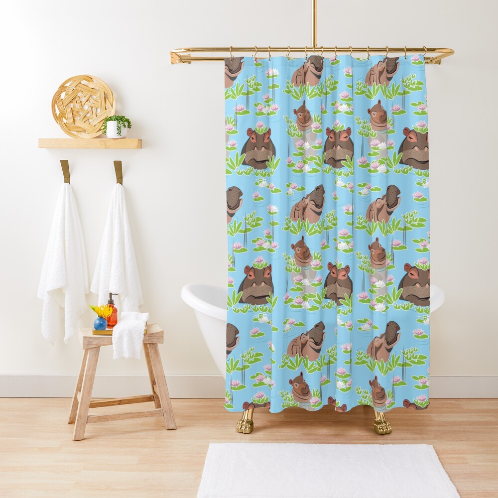 Hippos in Water Lillies Shower Curtain