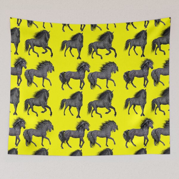 Aperçu de l'œuvre QUATRE MUSTANGS SUR LE JAUNE créée et vendue par PetsandBeyond.