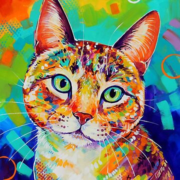 Colorful Cat - original colorful animal painting, hand painted newest with acrylic on paper, created by Sandra Trubin, 11x14 inch