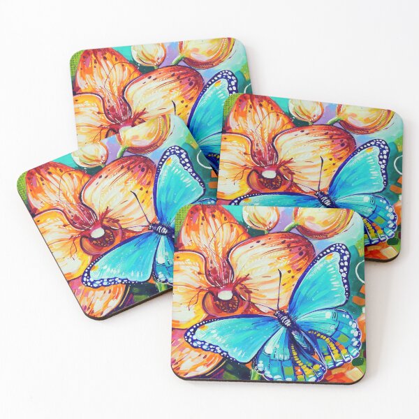 Artikelvorschau, Blauer Schmetterling auf einer Orchidee entworfen und verkauft von Sandra Trubin.