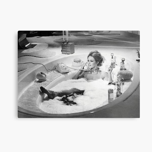 Brigitte Bardot in Tub, Black and White Photograph Metal Print