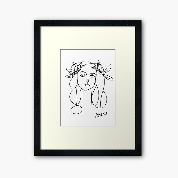 Picasso Line Art of Woman Wearing a Flower Crown Framed Art Print