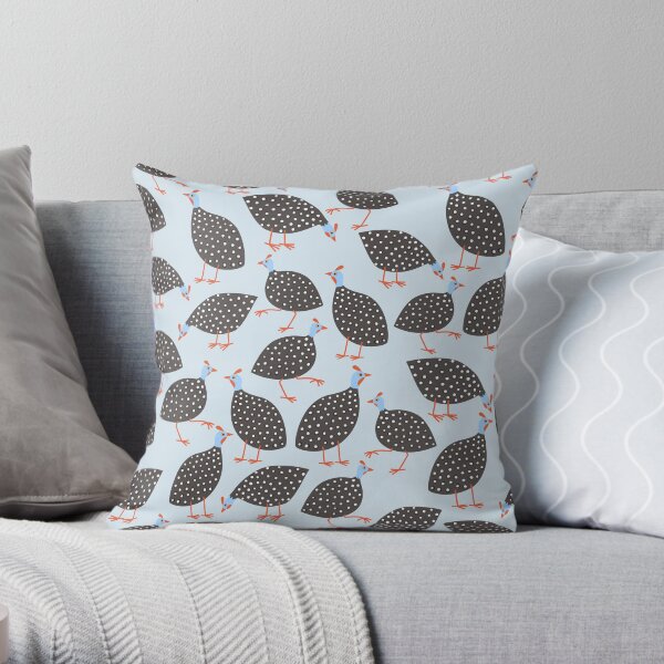 Guinea Hens on Blue Throw Pillow