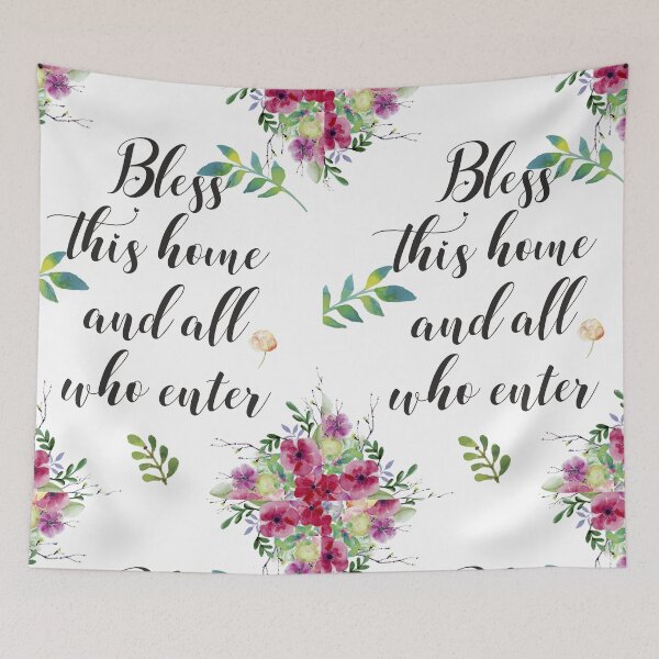 Item preview, Bless this Home Quote Inspirational Hand Lettering Calligraphy Floral Design designed and sold by tanabe.