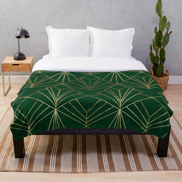 Art Deco in Gold & Green - Large Scale Throw Blanket