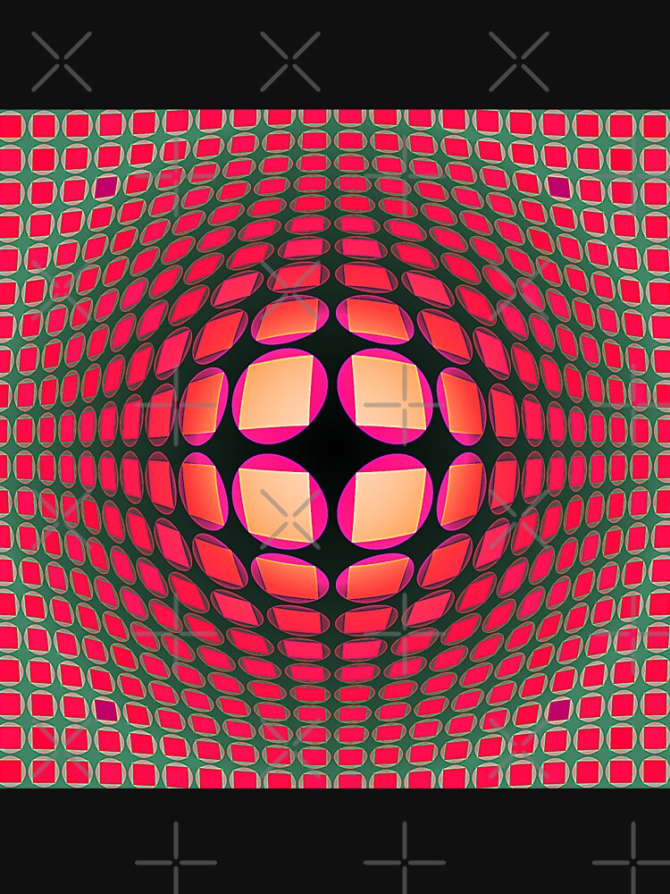 Aperçu 3 sur 3. T-shirt baseball manches ¾ avec l'œuvre Victor Vasarely Hommage 4 créée et vendue par Salocin.