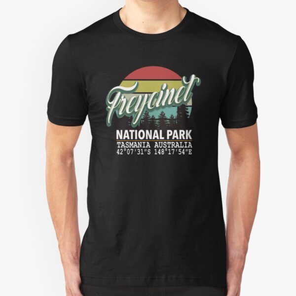 Freycinet National Park with GPS Location Western Australia Slim Fit T-Shirt