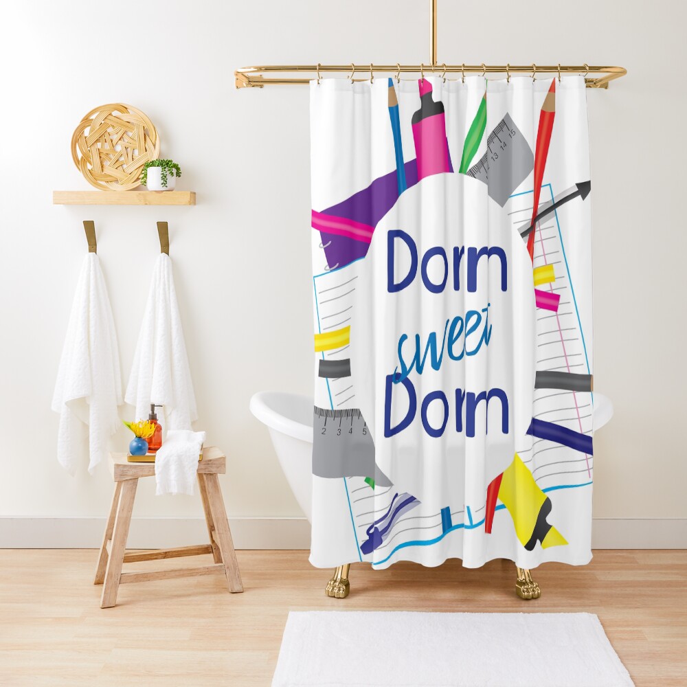 "Dorm Sweet Dorm circle with school supplies" Shower Curtain for Sale by sigdesign Redbubble