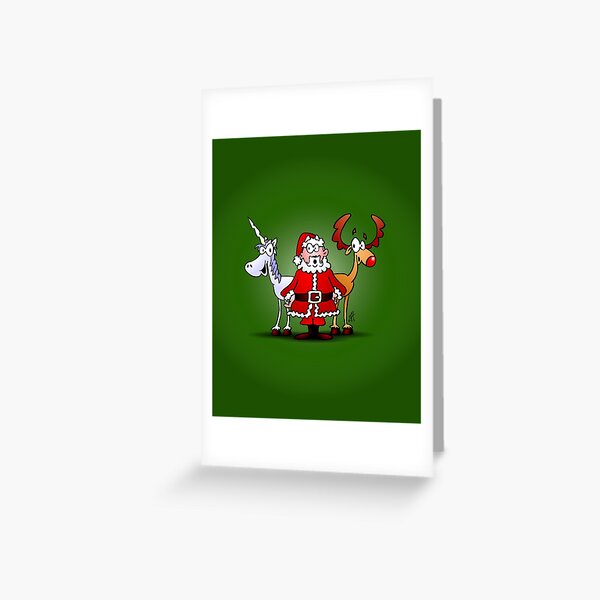 Santa, reindeer, unicorn Greeting Card